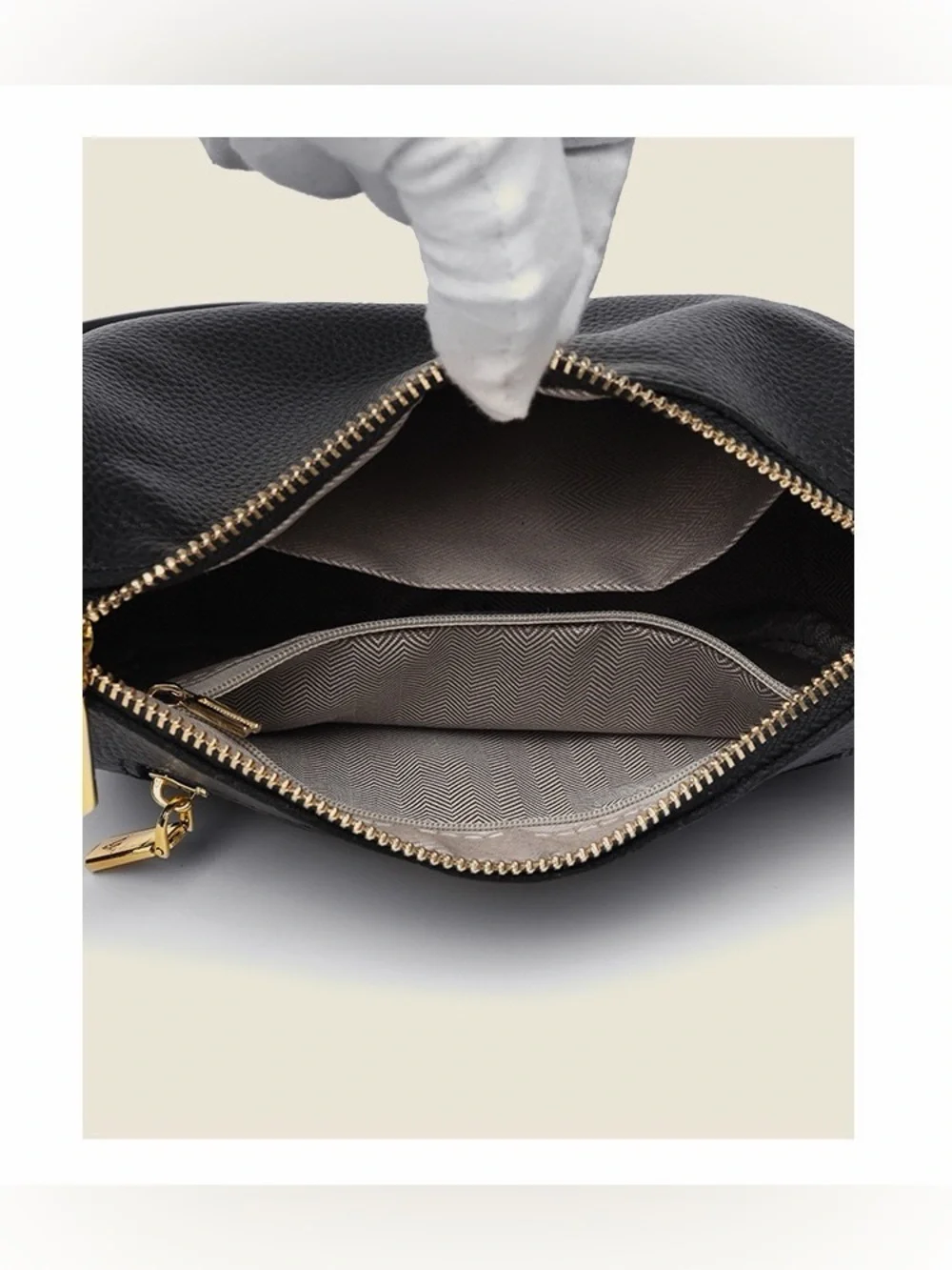 Genuine Leather Crossbody Bag in Khaki- Minimalist Women's Shoulder Bag